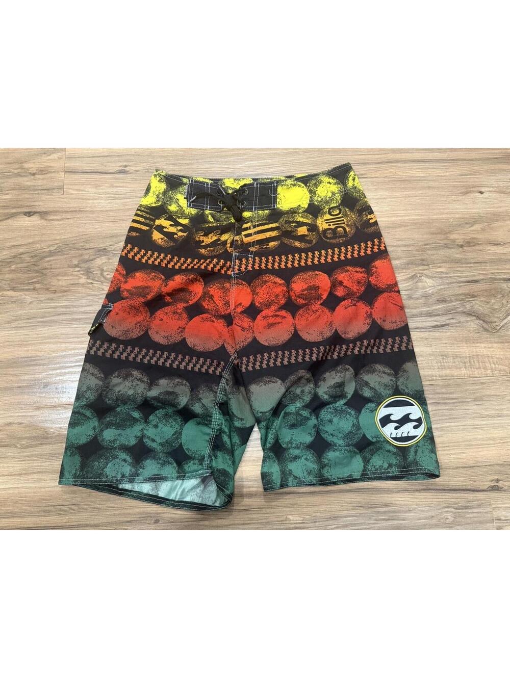 Billabong Boardshorts Mens Size 30 Rasta Surf Swim Shorts Green Yellow Red 22.5"